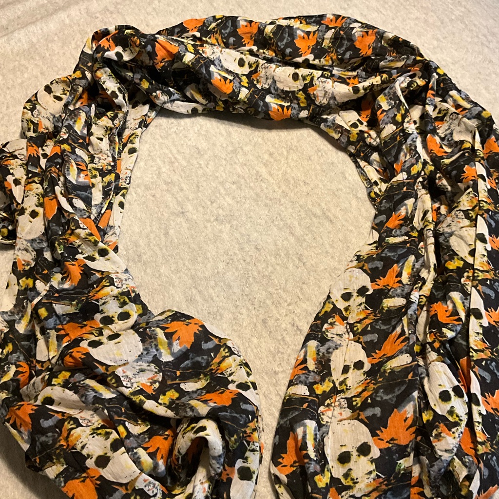 Edgy Skull Pattern Scarf - Black, Orange, White